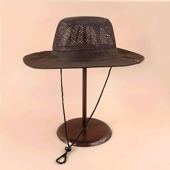 Unisex Breathable Mesh Fisherman Bucket Hat Solid Color Brown - Picture 1 of 2